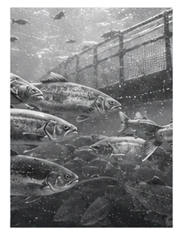 Fish in an aquaculture pen