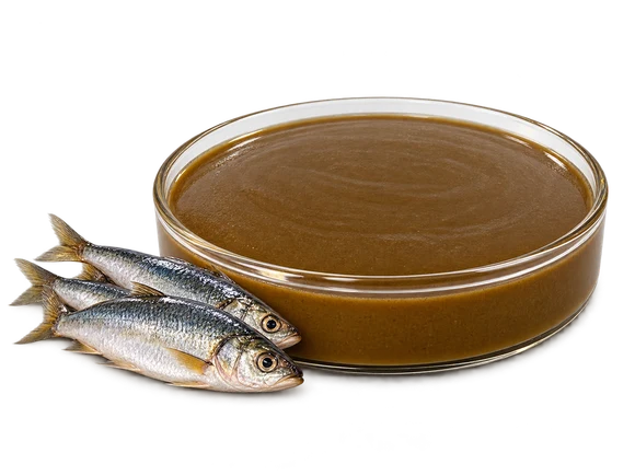 Fish soluble paste in a glass dish with sardines
